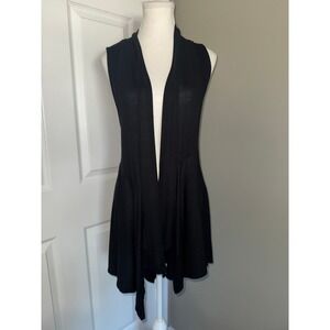 Neiman Marcus Womens Black Draped Open Front Sleeveless Cardigan Vest Large